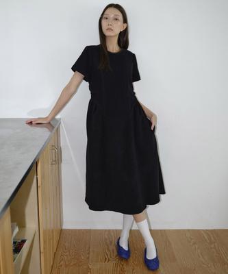 MAIS Corduroy MAIS Puff Sleeve Dress / Black