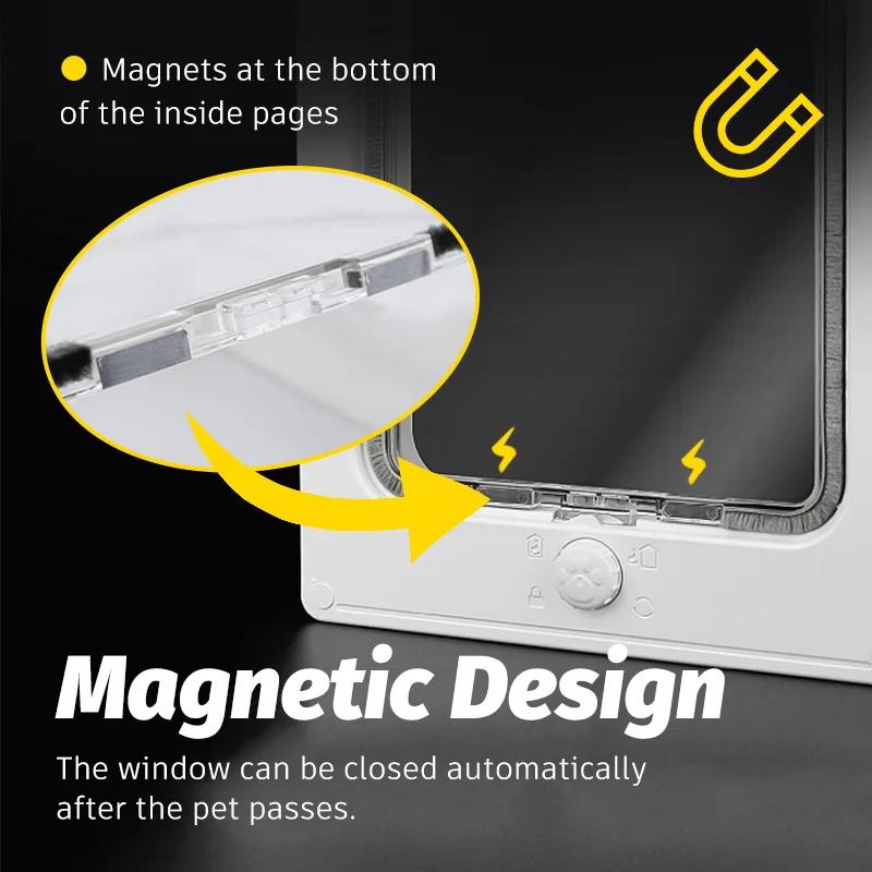 Cat Flap Door with 4 Way Security Lock Controllable Switch Transparent ABS Plastic Gate Puppy Kitten Safety In&out Pet Doors Kit