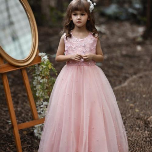 Girls' formal dress: long-sleeved lace puff-skirted princess dress for older children – perfect for emcees and performances