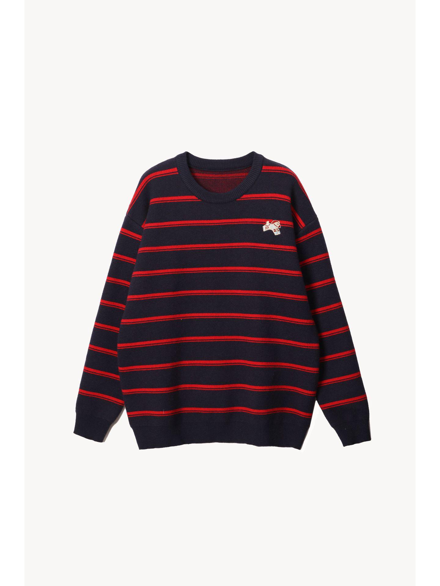 Семейные свитшоты со знаками зодиака Вязаные изделия Года Лошади - Мужская полосатая кофта с круглым вырезом и женский кардиган для осенизимы 100 королевский синий 2370₽