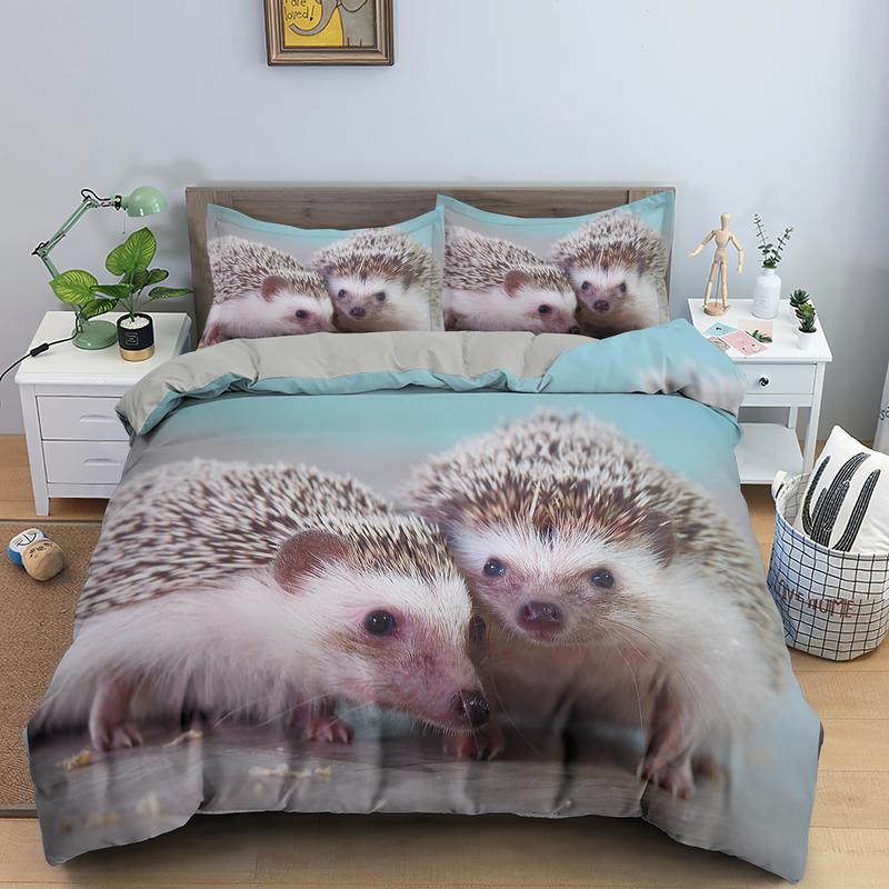 Igel Sängklädesset Sött Kawaii Vilda Djur Påslakan Med Örngott För Barn Pojkar Flicka Polyester Sängklädesset King Size