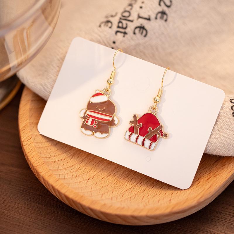 Santa Claus & Gingerbread Man Christmas Hat Earrings – European & American Style Festive Fashion for Women