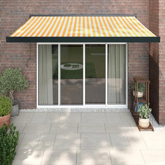VidaXL Auvent rétractable jaune et blanc 3,5x2,5 m tissu et aluminium, auvent, auvent de patio, auvent d'extérieur, auvent 3154557