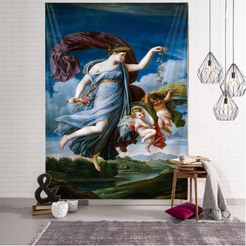 Blanket Art Hanging At Home Living Room Bedroom  Decor Vintage Mural Plaster Angels and Demons Wall Tapestry