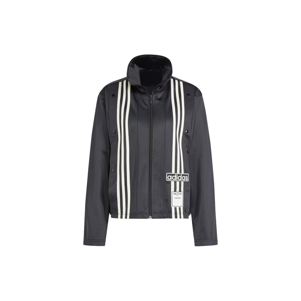 Adidas Originals Neutral Court Track Top With Three-Stripe Color Block Zip-Up Collar Long Sleeve Jacket Women Tops Black IS5247
