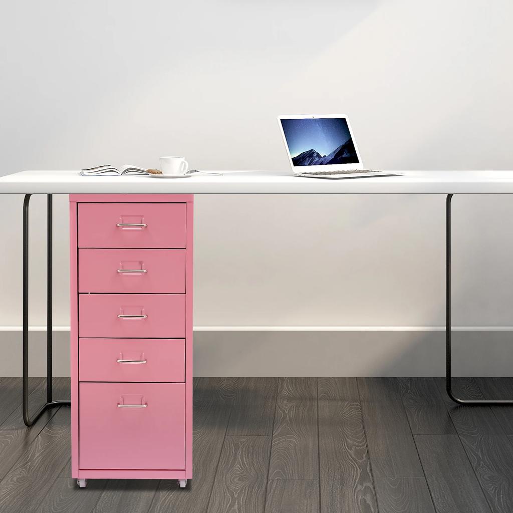 Bymaocar 27 Inch Tall Pink File Cabinet on Wheels 5-Drawer Storage Cabinet Home Furniture for Kitchen, Bedroom, Office, Study