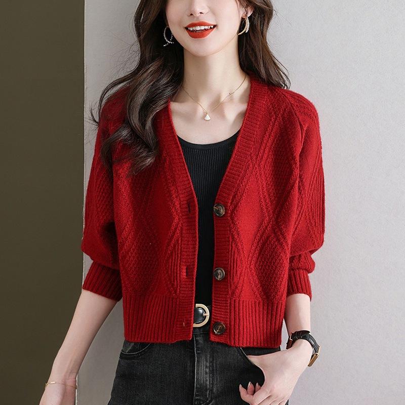 Cardigan Tricotat pentru Femei Top Larg Culoare Solidă Pulover cu Gât în V pentru Femei Toamnă și Iarnă