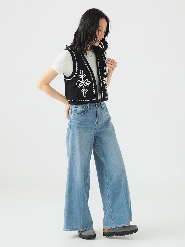 B:MING LIFE STORE by BEAMS Women's Cord Embroidered Down Jacket/Vest, Black, One Size