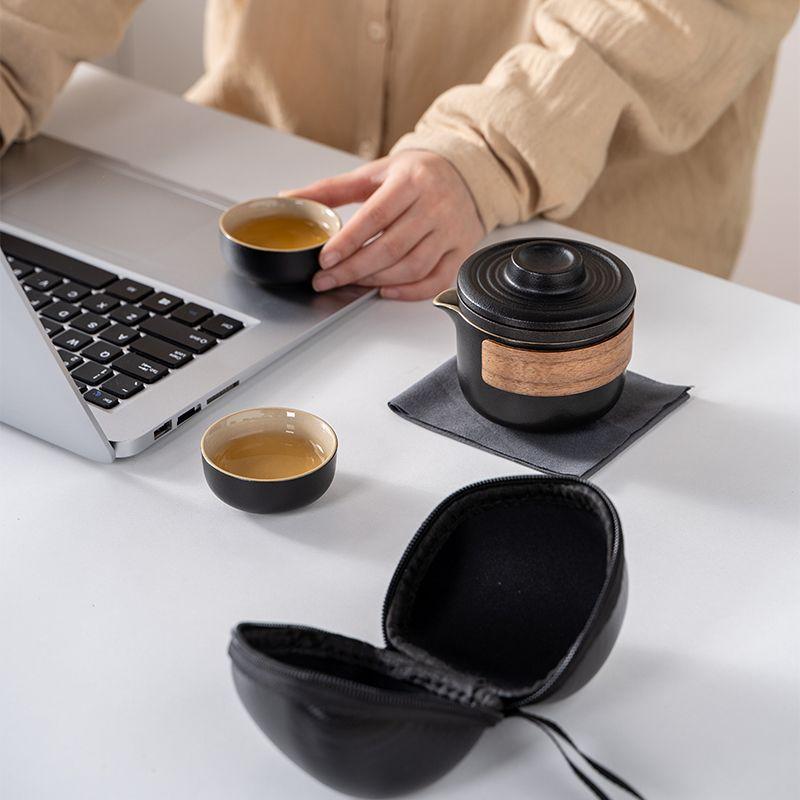 Lu Baoyanhe One Pot Two Cups Ceramic Travel Tea Set Tea Pot Company Business Activities Bank Hotel Souvenir