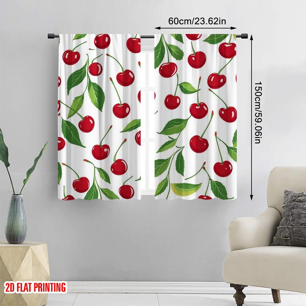 2pcs,2D Plane Printing Minimalist Curtains Cherry Delight (2) Versatile Polyester (without Rod) Gifts Use for Bedroom,