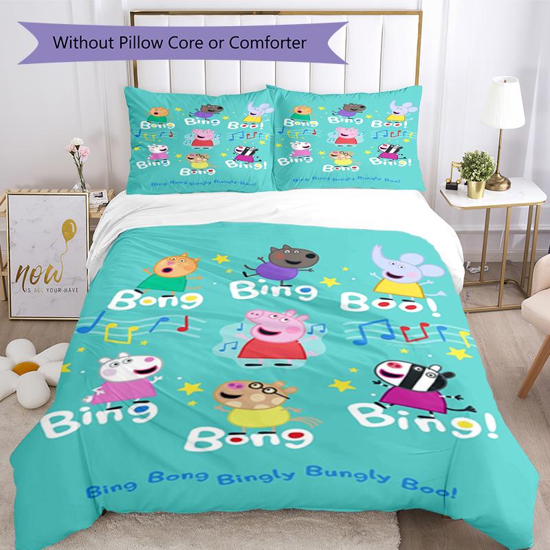 3pcs Peppa Pig Bedding Set Duvet Cover Closure Includes 1 Duvet Cover & 2 Pillowcases, Soft and Comfortable for All Seasons.