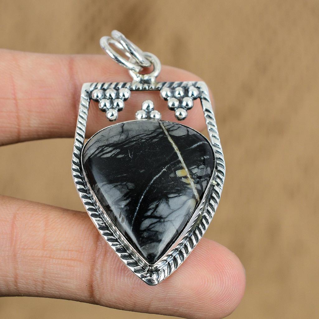 Natural Picasso Jasper Gemstone Pendant 925 Sterling Silver Jewelry For Girls