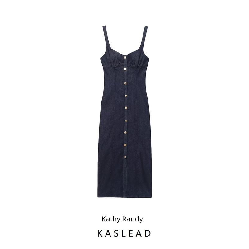 Kaslead New Women Clothes Western Style Slim Fit Shoulder Strap Denim Midi Dress 0779055 400