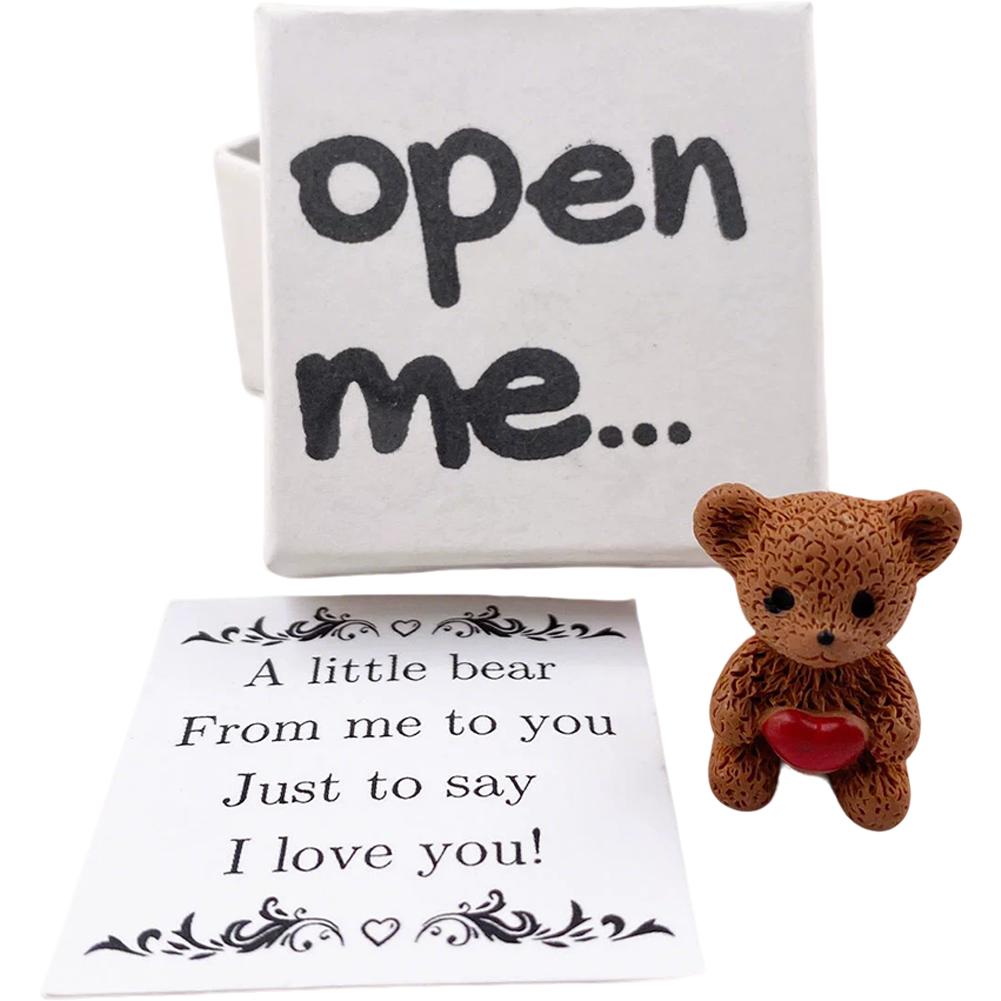 Love Message Teddy Bear Gift Set with I Love You Card Resin Keepsake Open Me Surprise Box for Birthday AnniversaryGraduation