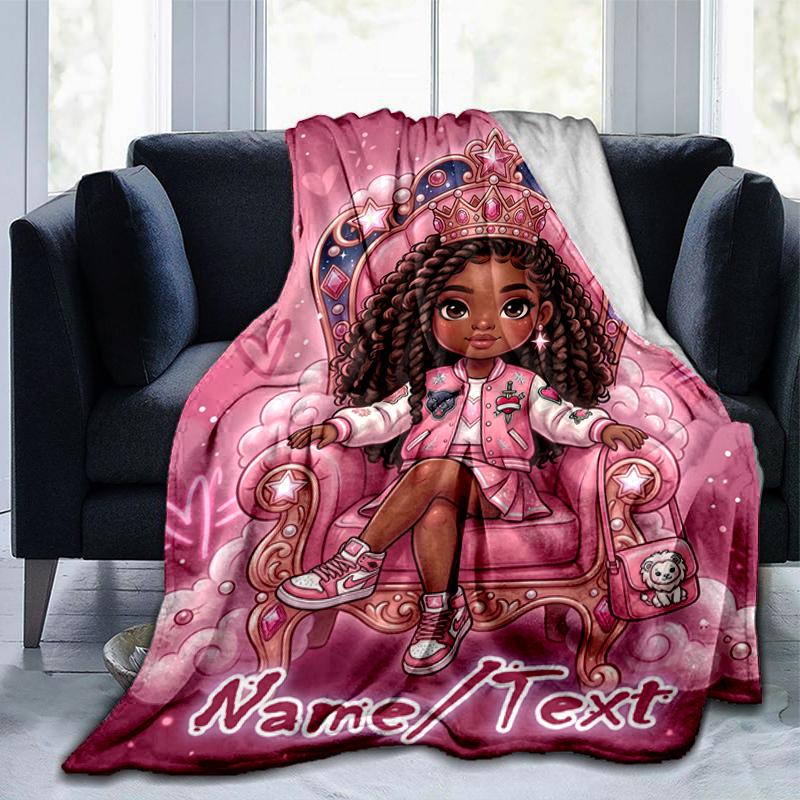 1PC Custom Name Royal Princess Throne flannel blanket versatile,all-season throw suitable for the living room,bedroom,camping,travel,and gift