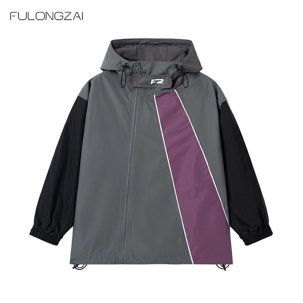 

FULONGZAI 2025 Весна/Лето Детская свободная ветровка куртка 110cm серый