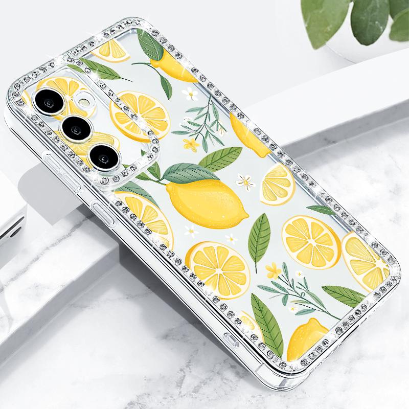 Luxus Kirschfrüchte Muster Diamant Hülle Für Samsung Galaxy S25 Ultra S24 Plus S23 S22 S21 FE A14 A15 A16 A25 A26 A35 A36 A54 A55 A56 5G Cover
