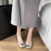 Cowhide version~ Silver leather inner height increase square head ballet French Mary Jane shoes bow single shoes women's flat bottom