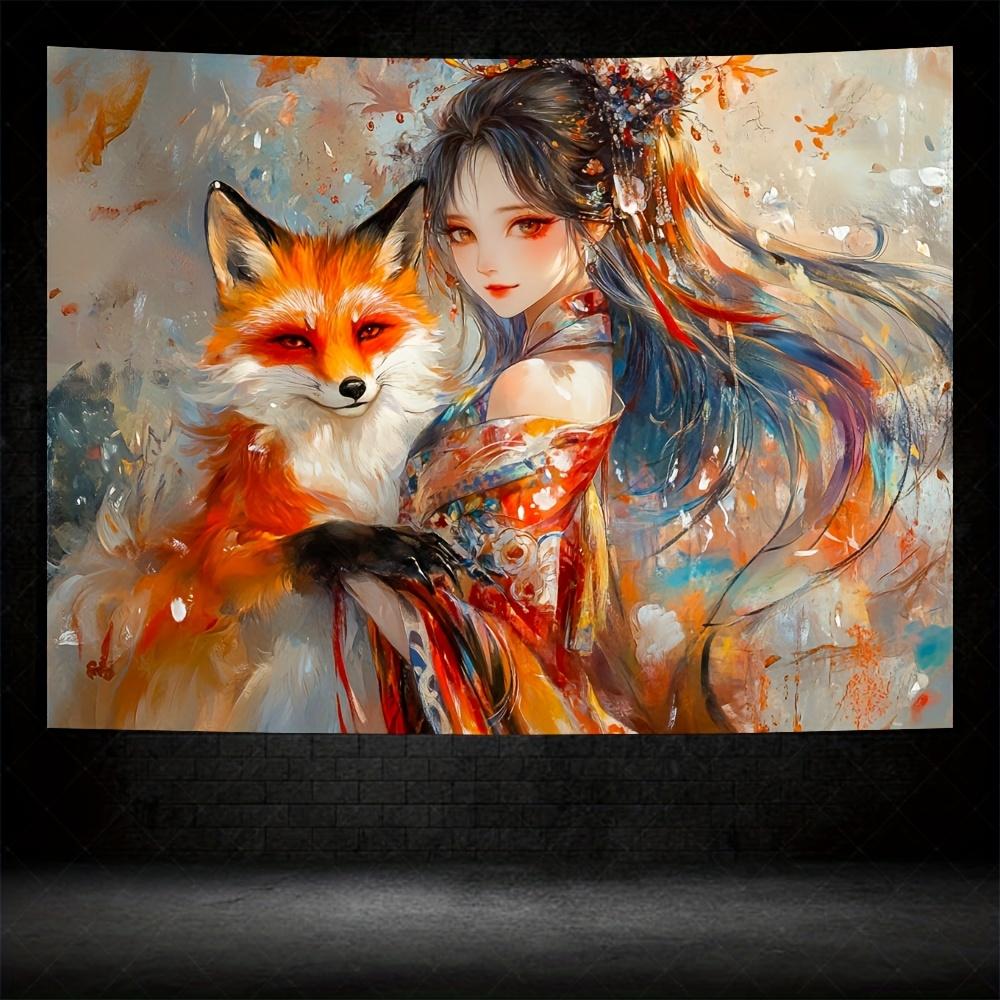 

Mystical Fox and Woman Tapestry Wall Decor for Bedroom Cozy AtmosphereUnique Home Styleand Enchanting Night Scenes Enhancement 74x94cm(29x37in)