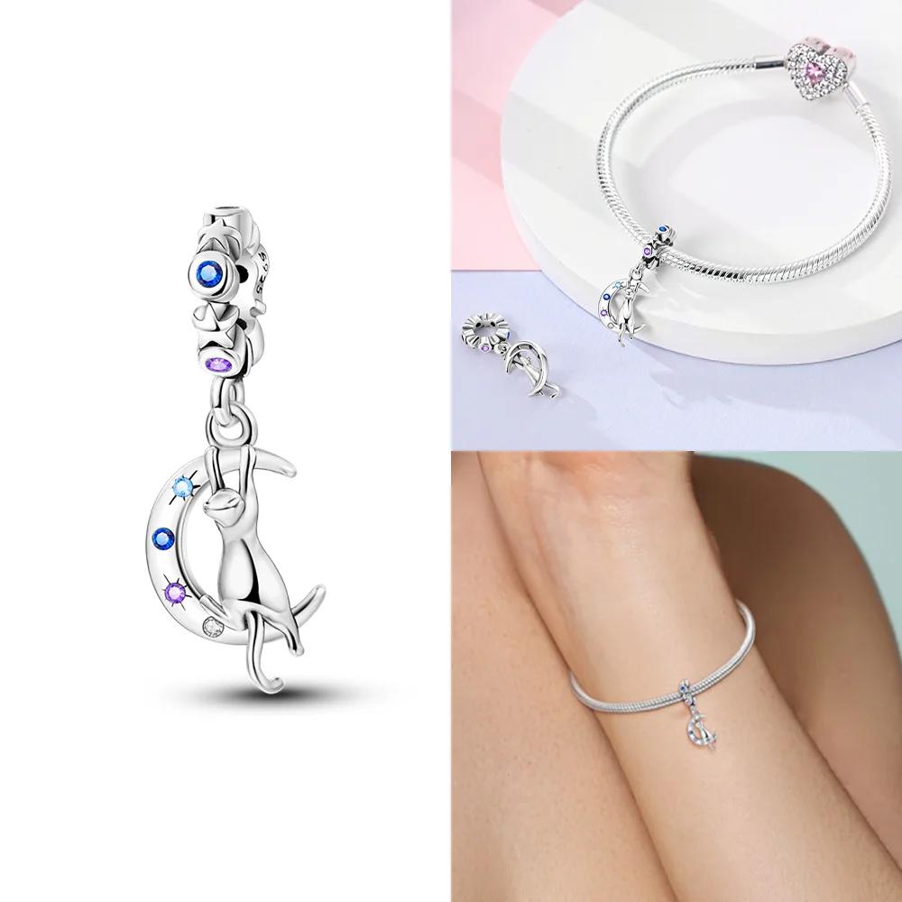 Blauer Mond Eule Geist Sternform Turm Feder Authentisch Kupfer Anhänger Perlen Anhänger Kompatibel Mit Armbändern Damen DIY Valentinstagsgeschenk Zubehör Herstellung