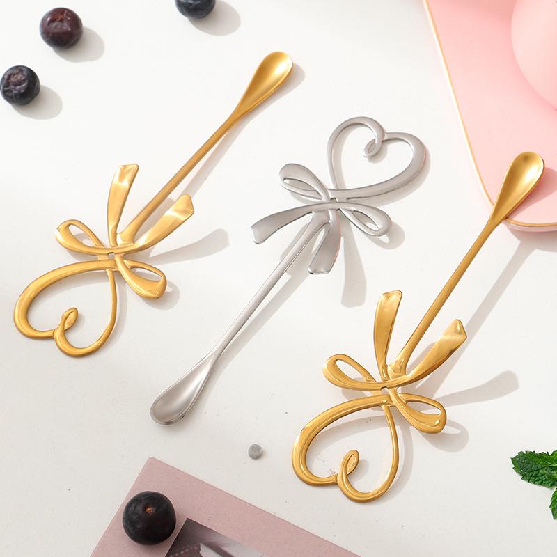 4 Pcs/ Lot Coffee Spoon Creative 304 Stainless Steel Golden Flower Spoon Ins Cute Hanging Cup Tiny Stirring Spoon With Souvenir