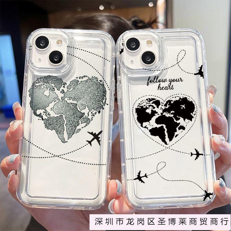 Love aircraft route is suitable for Apple 16 mobile phone case iPhone15 set 14promax transparent 13 airbag 12 bursts