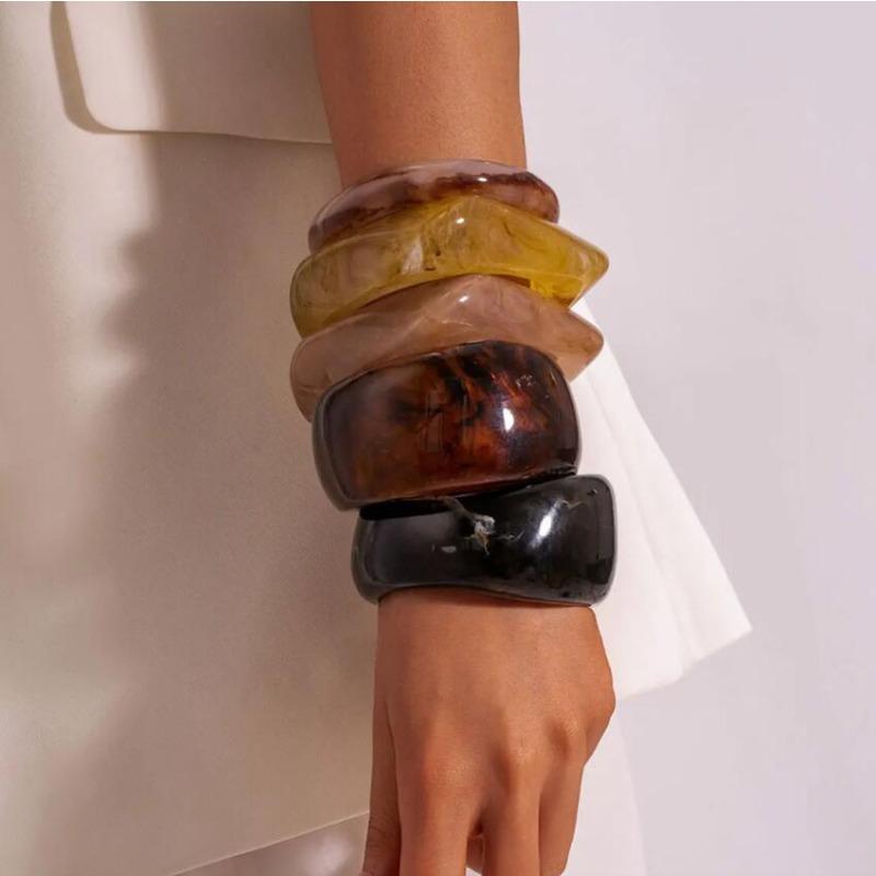 Vintage Wide Irregular Smudging Acrylic Bangles Geometric Thick Chunky Bracelets Statement Aesthetic Holiday Wirstband Jewelry F