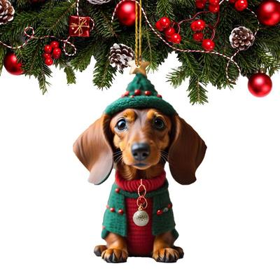 2D Cartoon Cute Dog Christmas Ornament Fun Dachshund Dog Hanging Decoration Gift Xmas Tree Pendant Party Supplies Home Car Decor