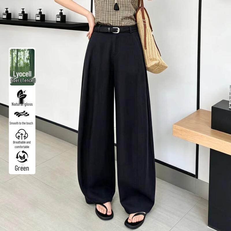 Tencel Linen Blend Retro High-Waist Long Pants M
