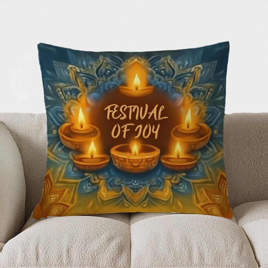 Home Decor Diwali Blessings: Elephants And Lanterns Pillow Pattern Cushion Cover Suitable For Sofa Bedroom Car Pillow Cover
