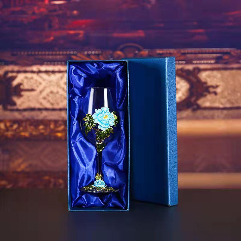 Superior Enamel Peony Glass Crystal Champagne Cup Set Goblet Glasses Glasses of Wine Wineglass Luxury Glass Cups Vintage Whiskey