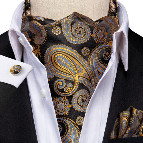 100 Farben Herren Seide Ascot Krawatte Vintage Krawatte Paisley Schal Einstecktuch Manschettenknöpfe Set