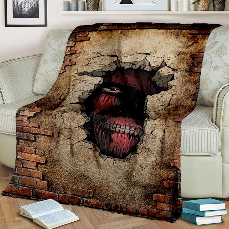 3D Cartoon Attack on Titan Eren Mikasa Anime Blanket,Soft Throw Blanket for Home Bedroom Bed Sofa Travel Picnic Cover Kids Gift
