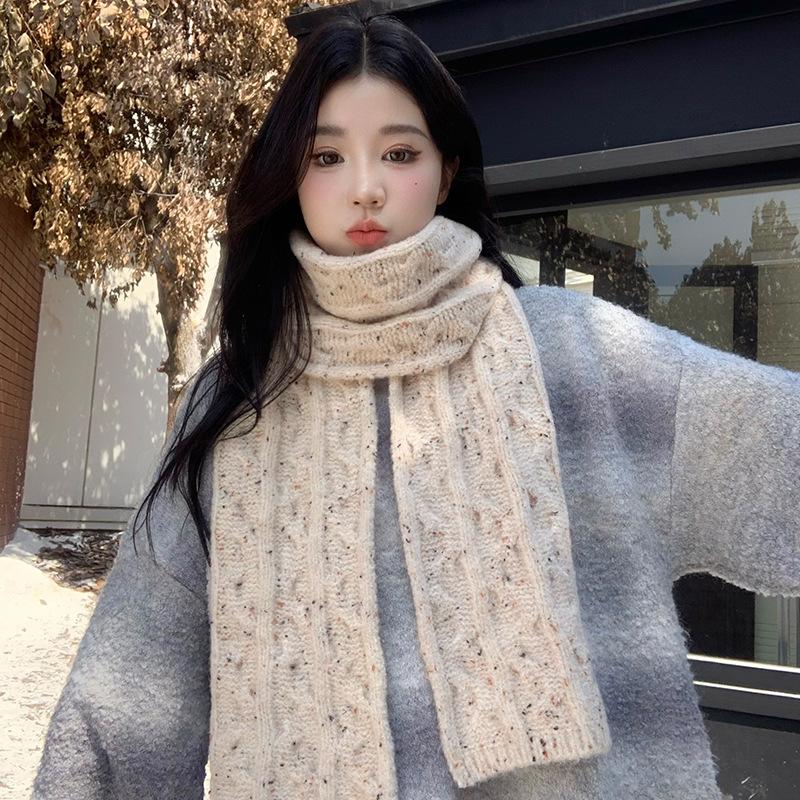 Solid color new knitted fashion versatile scarf autumn and winter wool warm and cold neck protection personalized scarf advanced texture
