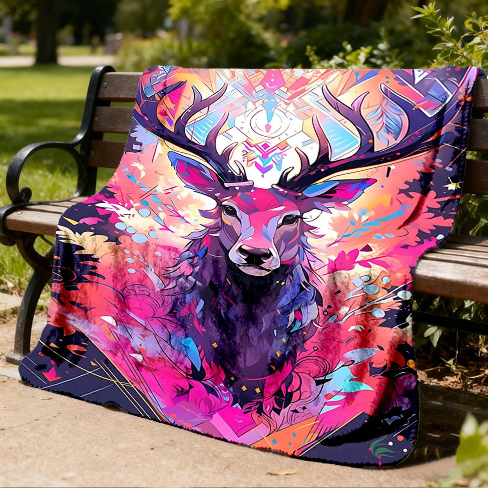 1pc Deer Art Print Outdoor Blanket, Soft And Comfortable Blanket, Casual Warm Outdoor Blanket