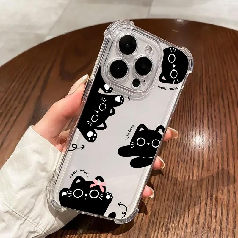 Black Cat Cartoon Art Phone Case For Samsung Galaxy A57 A56 A36 A37 A55 A54 A52 A35 A34 A17 A16 A15 A07 A06 5G Soft Clear Cover