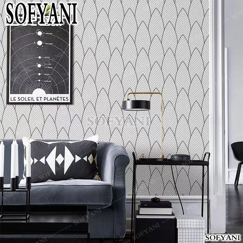 Geometric Abstract Arc Black and White Peel Wallpaper Detachable Contact Paper, Suitable for Home Bathroom Wallpaper Decoration