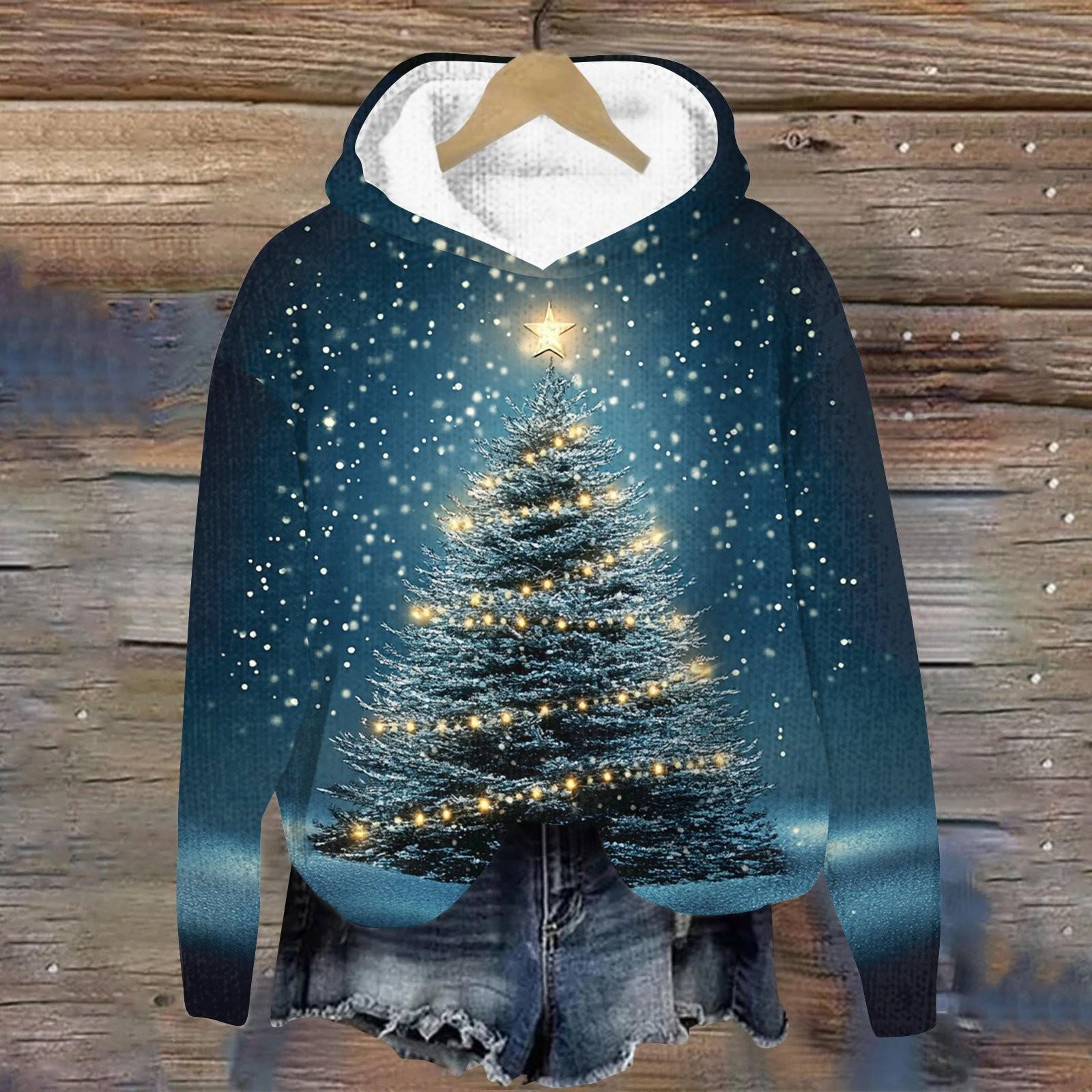 

Женская мода повседневная вязанная кофта с длинным рукавом и рождественским принтом S