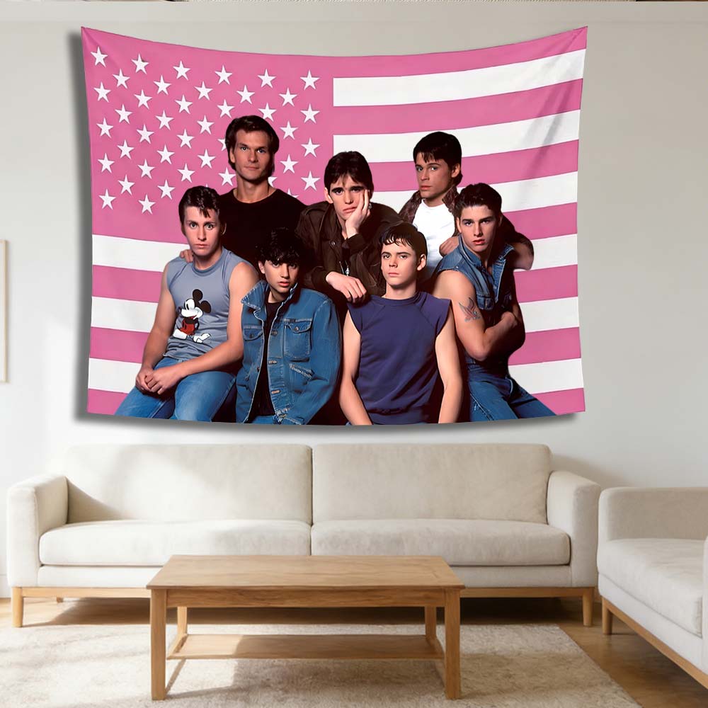 The Outsiders Cast Pink American Flag Tapestry, Aesthetic Retro Wall Hanging, Bedroom Dorm Decor, 80S Movie Fan Gift