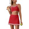 Womens Waffle Knit Casual Sports Tennis Skirt Set For Outdoor Activities