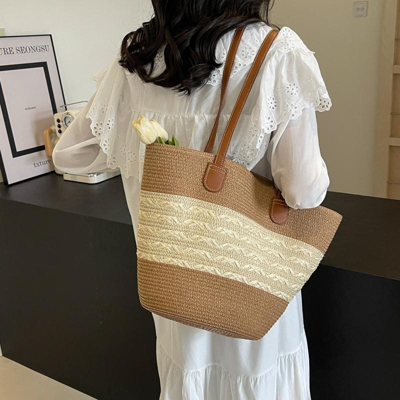 Stroh gewebte Einkaufstasche große Kapazität Damen Tasche Strandtasche Schultertasche