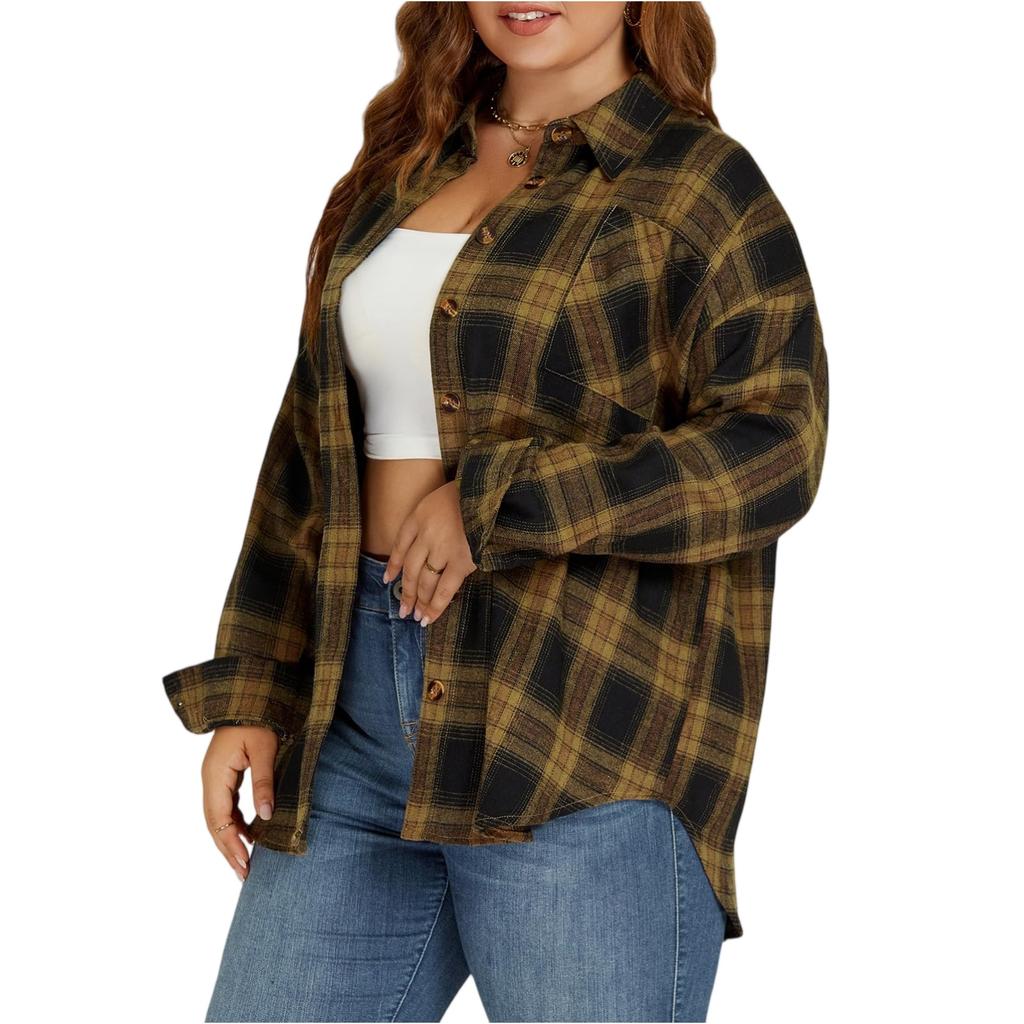 Women's Fashionable Casual Button-checked Long-sleeved, Versatile Formal Shirt Jacket