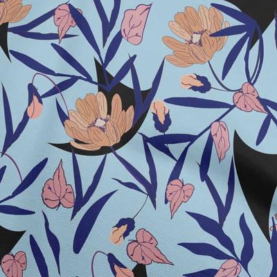 Tecido Algodão Elastano Azul Claro Floral DIY Roupas Tecido para Patchwork Tecido Estampado Por Metro 40 Polegadas