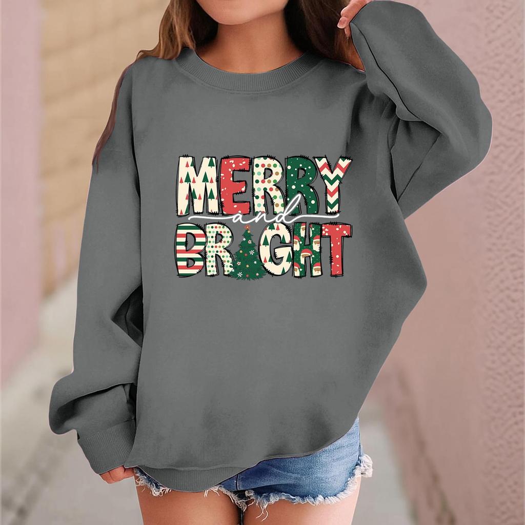 Children's Fashionable Casual Long-sleeved Loose Christmas Print Pullover Sweatshirt