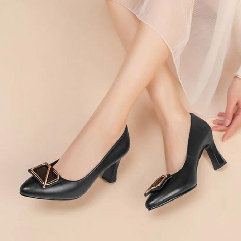 Women Fashion Sweet Black Pu Leather Slip On Square Heel Work Shoes Zapatos De Mujer Lady Beige Office Career Pumps Ba182