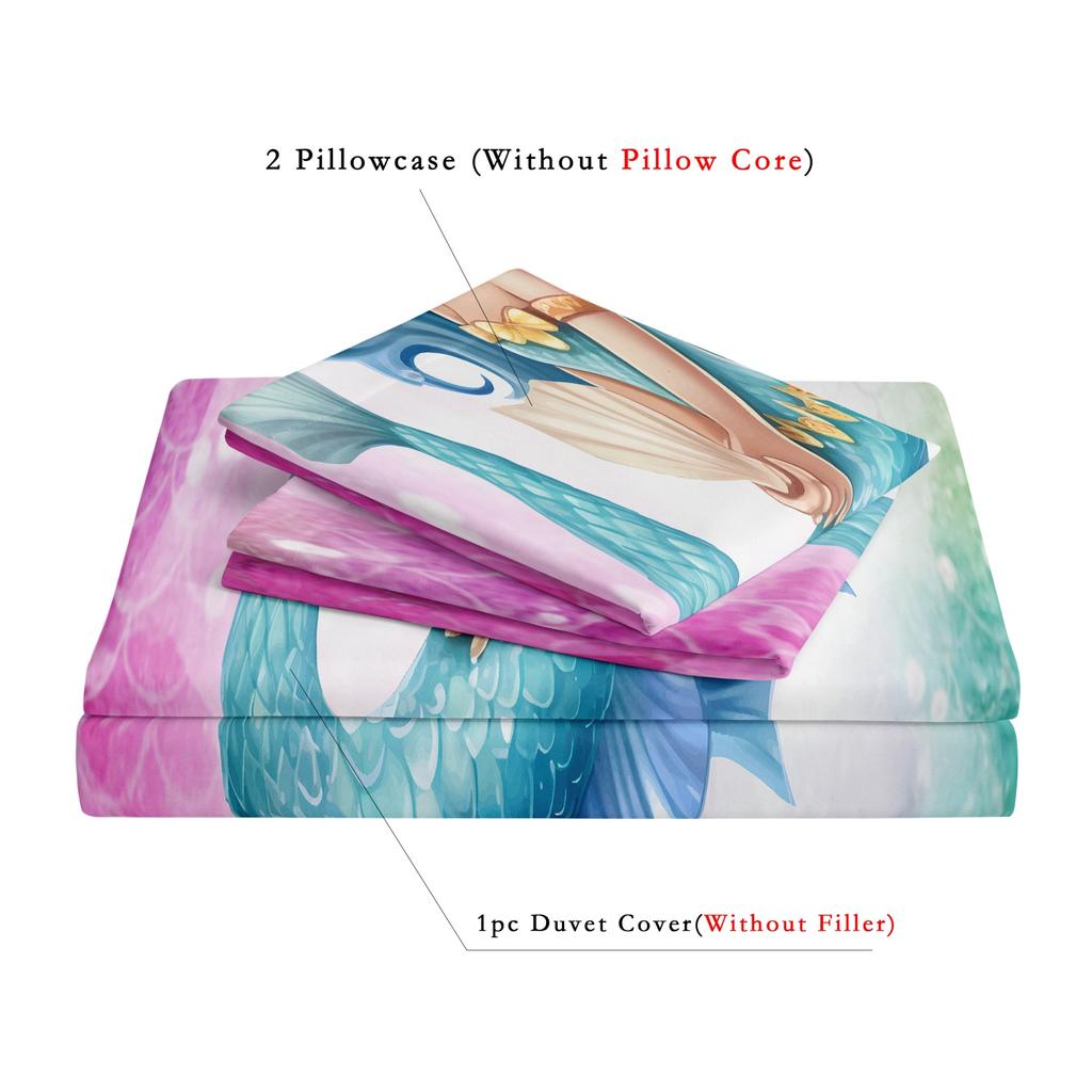 3-teiliges Meerjungfrau Ozean Bettwäsche-Set (1 Bettbezug + 2 Kissenbezüge Ohne Füllung) Weich, bequem und atmungsaktiv für das Schlafzimmer