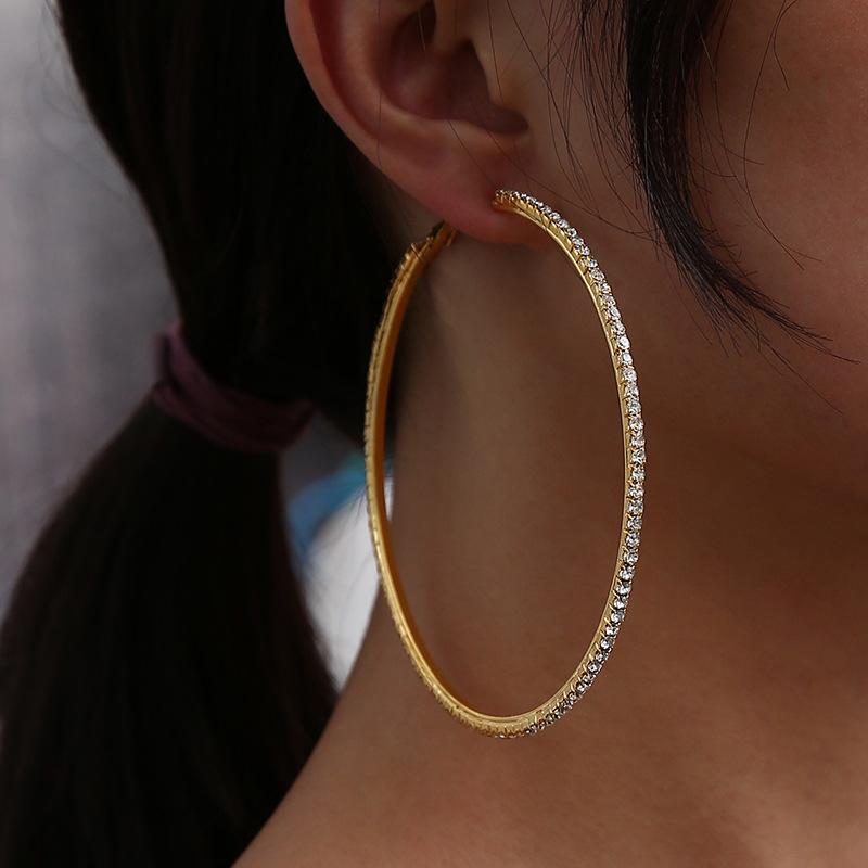 Exaggerated Full Diamond Geometric Circle Earrings Korean Temperament Versatile Large Earrings Earrings Earrings Earrings Women