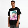 Anime Style Blue-haired Handsome Guy Print Long-sleeve Top Unisex Casual Loose T-shirt Pure Cotton T-shirt