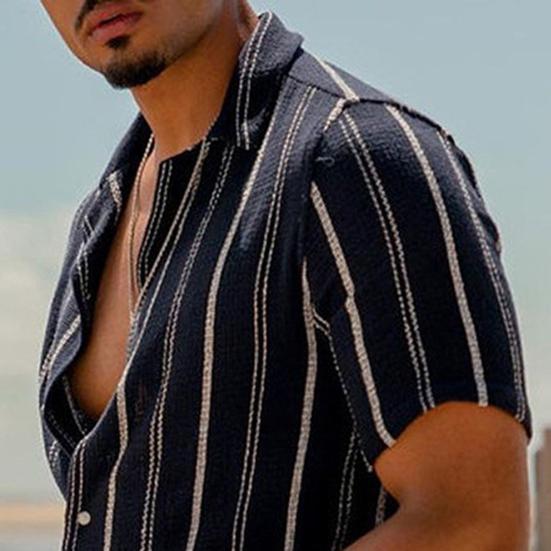 Cămașă pentru bărbați Frumos cu dungi Imprimare Culoare contrastantă Guler răsturnat Topuri de vară cu un singur piept Haine pentru bărbați