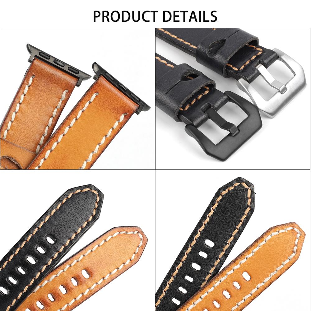 Vintage Leather Watch Band 44mm 40mm 42mm 38mm Black Tan Cowhide Watch Strap Replacement for Smartwatch Wrist Bracelet Watches